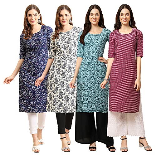 Image of Pinkmint Women's Crepe Digital Print Straight Kurta [Pack of 4]