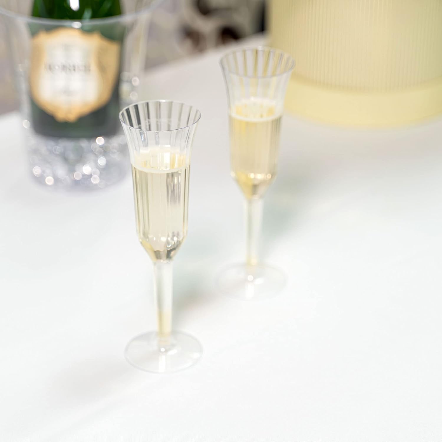 Disposable Clear Plastic Champagne Glasses, 5.5oz, 12pc Per Pack, 20 Packs. Toasting Flute Set for Mimosas, Bloody Mary's, Shatterproof Style Wine Glass