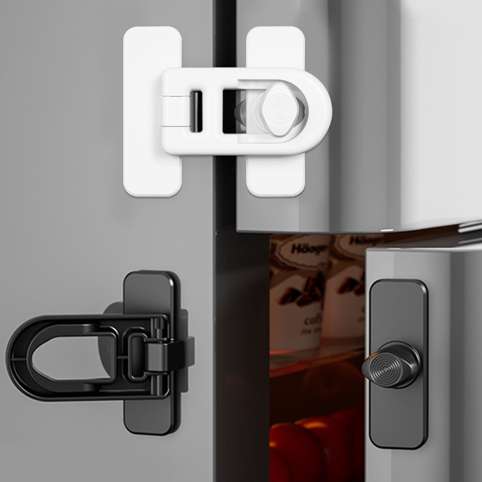 2 Keyless Refrigerator Door Latch Locks, Safety Catches for Cupboards Fridge, Kids Proof Oven Lock, Child Safety Latch for Baby, Refrigerator Lock Without Drilling