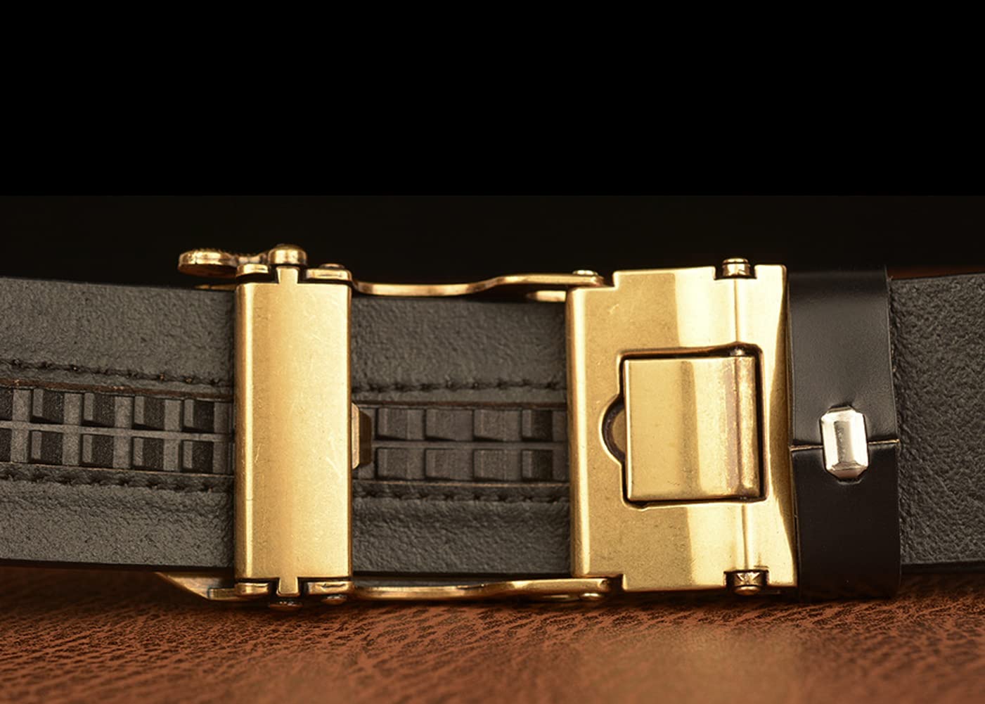 Ceinture en cuir à cliquet coulissant for hommes avec boucle automatique