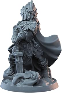 Paladin Female Miniature for Fantasy RPGs – Armored Knight Figurine with Sword and Cape for Painting & Collecting – 3D Printed in Canada