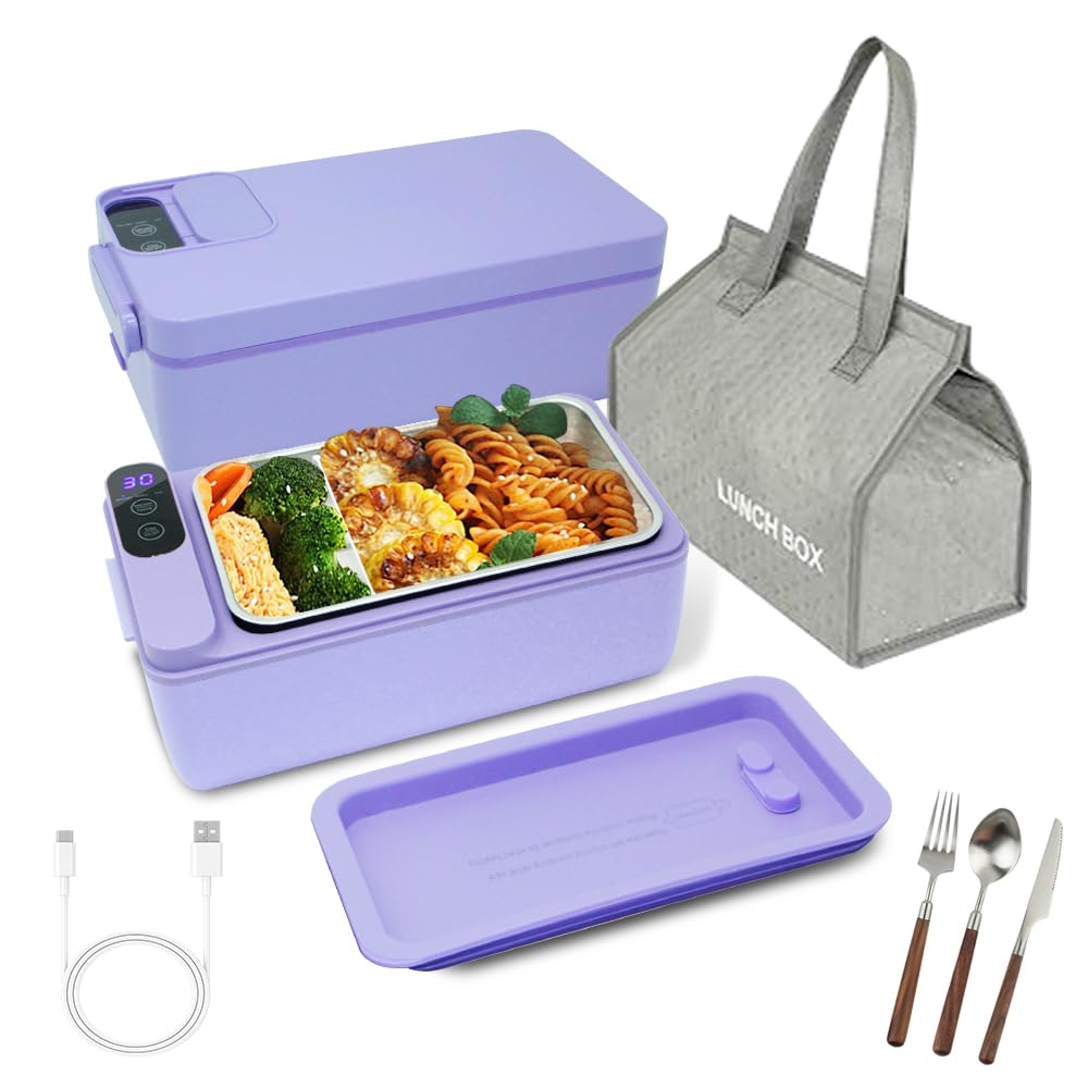 SL Euthtion Cordless Electric Lunch Box, Battery Powered Heated Lunch Box,Food Heate 1L Adjustable Heating time Comes with Tableware and Insulated Bag Used for Trucks, Camping, Offices — image 1