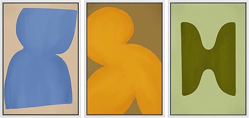 Miniatura 46 de SIGNLEADER Lienzo enmarcado para pared, juego de arte de collage de polígonos retro marrón tostado, ilustraciones con formas abstractas, arte