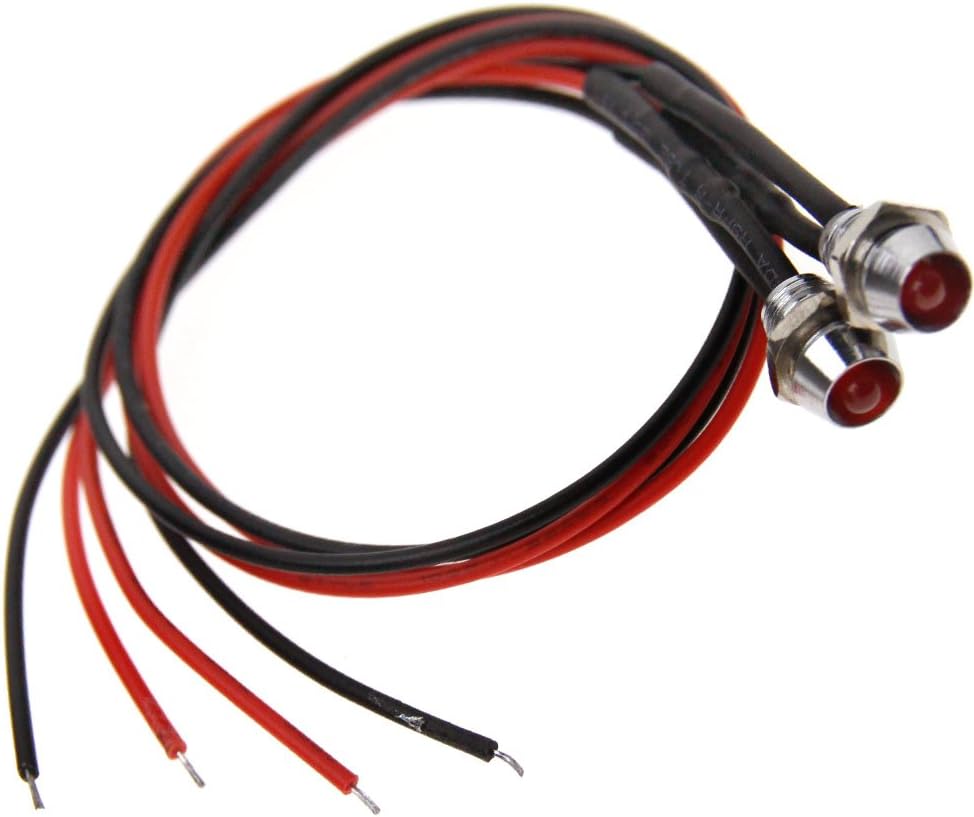 2pcs 0.24inch Car Panel Indicator Lamp Warning Light 12V Red LED Metal Truck Van