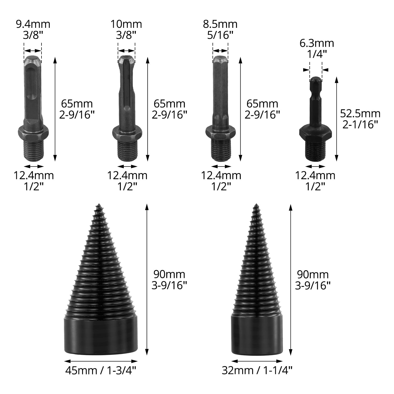 QWORK® Fendeuse de Bûches, 45 mm et 32 mm Fendeurs à Bois avec 4 Poignées, Fendeuse Bois Cône, pour Marteau Électrique