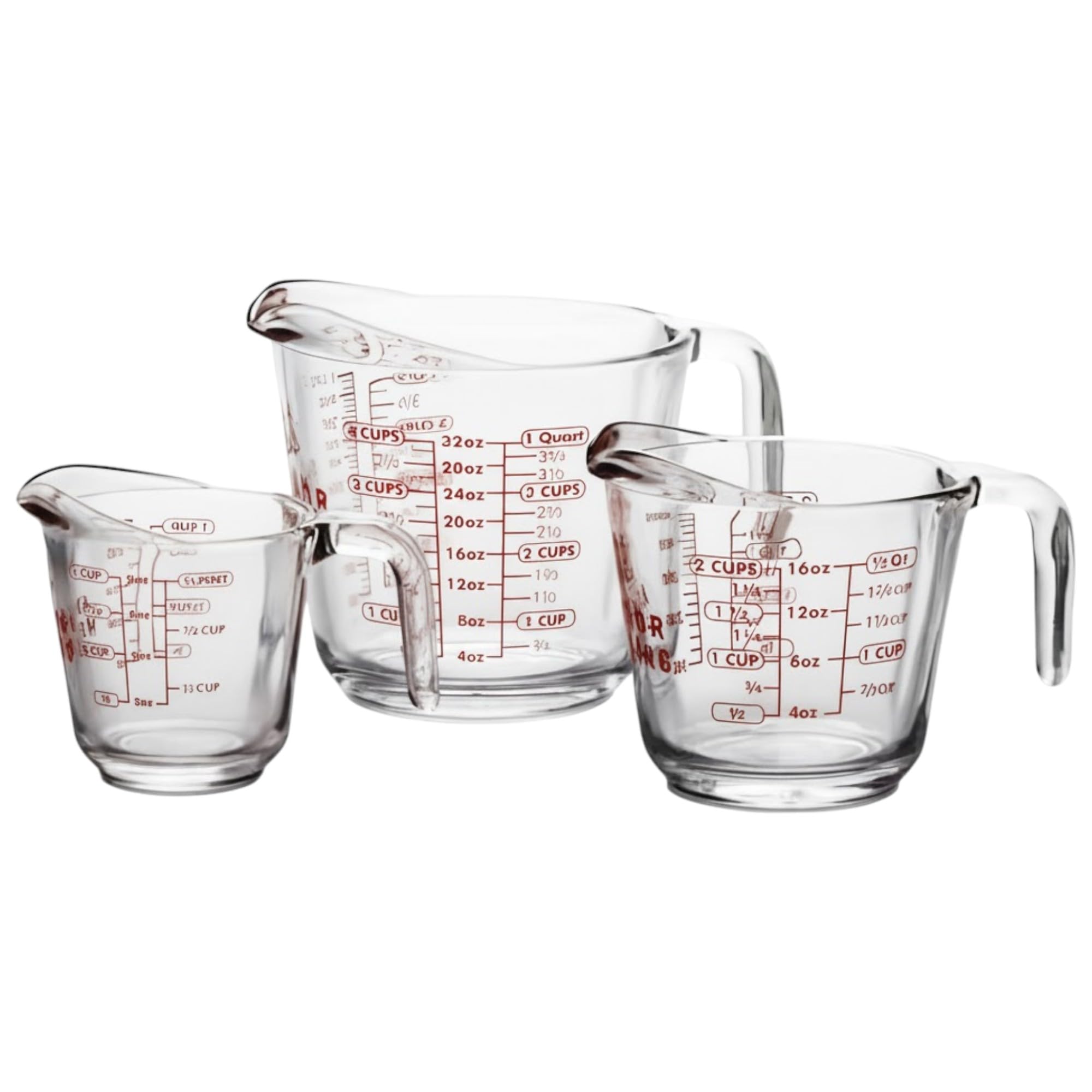 Chabrias Ltd 3-Piece Tempered Glass Measuring Jug Set (250ml, 500ml, 1L) – Heat-Resistant Graduated Measuring Jugs for Cooking, Baking, Kitchen & Mixing – Dishwasher Safe Measuring Beakers