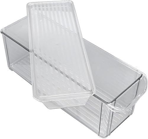 Miniatura 8 de Zerodis Contenedor de almacenamiento de alimentos, organizador de plástico transparente para refrigerador con tapa, caja de congelador reutilizable