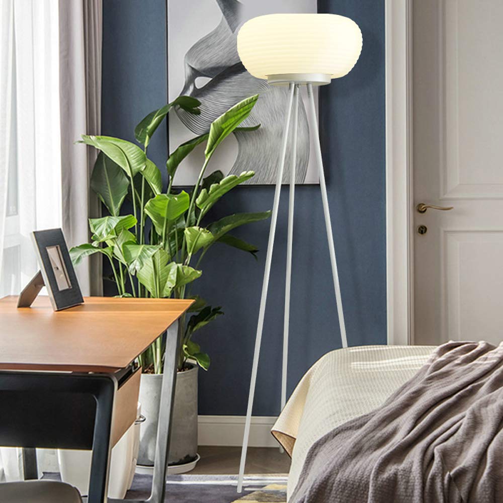 Lampada da Terra a treppiede, Lampada da Terra in Metallo Bianco con Paralume in Acrilico, 3 Temperature di Colore, Lampada da Terra a LED Moderna Dim
