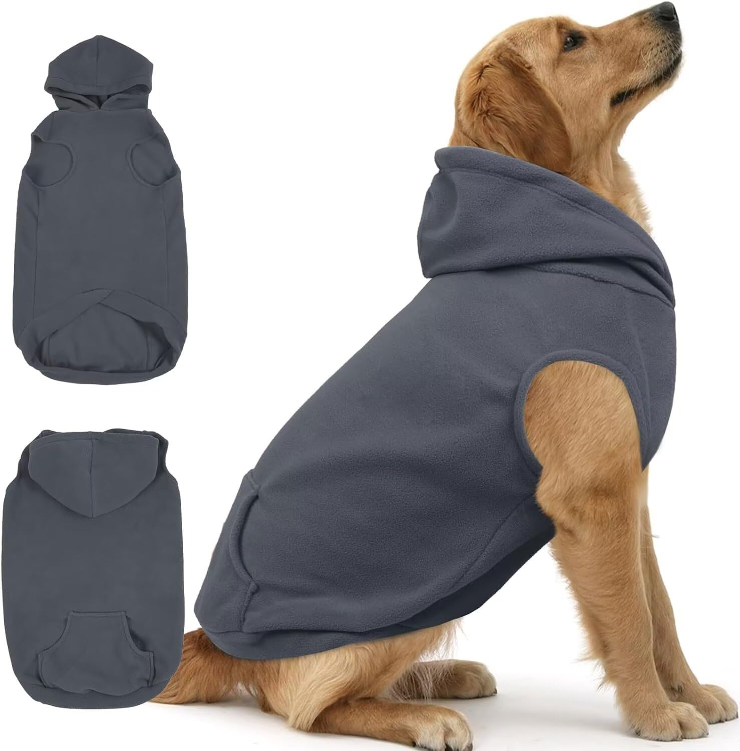 IECOii Dog Sweatshirt for Large Dogs,Hooded Fleece Dog Vest with Leash Hole,XXXL Pet Jumper Large Size Doggy Winter Clothes,Large Breed Dogs Sweatshirt Pet Hoodies,Labrador,Golden Retriever,Grey,3XL
