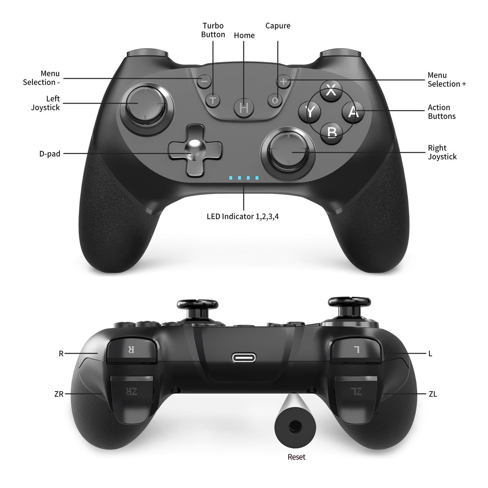 AceGamer 2pcs Controller Wireless per Switch/Switch 2/Lite/OLED, Controller per Switch Pro con funzione di risveglio con un solo pulsante con doppia vibrazione/turbo/screenshot (Nero)