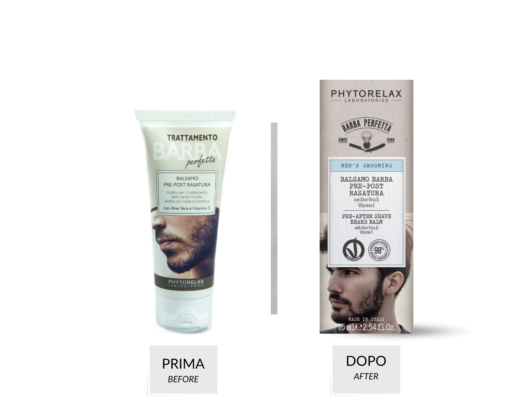 Phytorelax Laboratories Trattamento Barba Perfetta Balsamo Pre-Post Rasatura con Aloe Vera e Vitamina e - 98% Ingredienti di Origine Naturale - 75ML