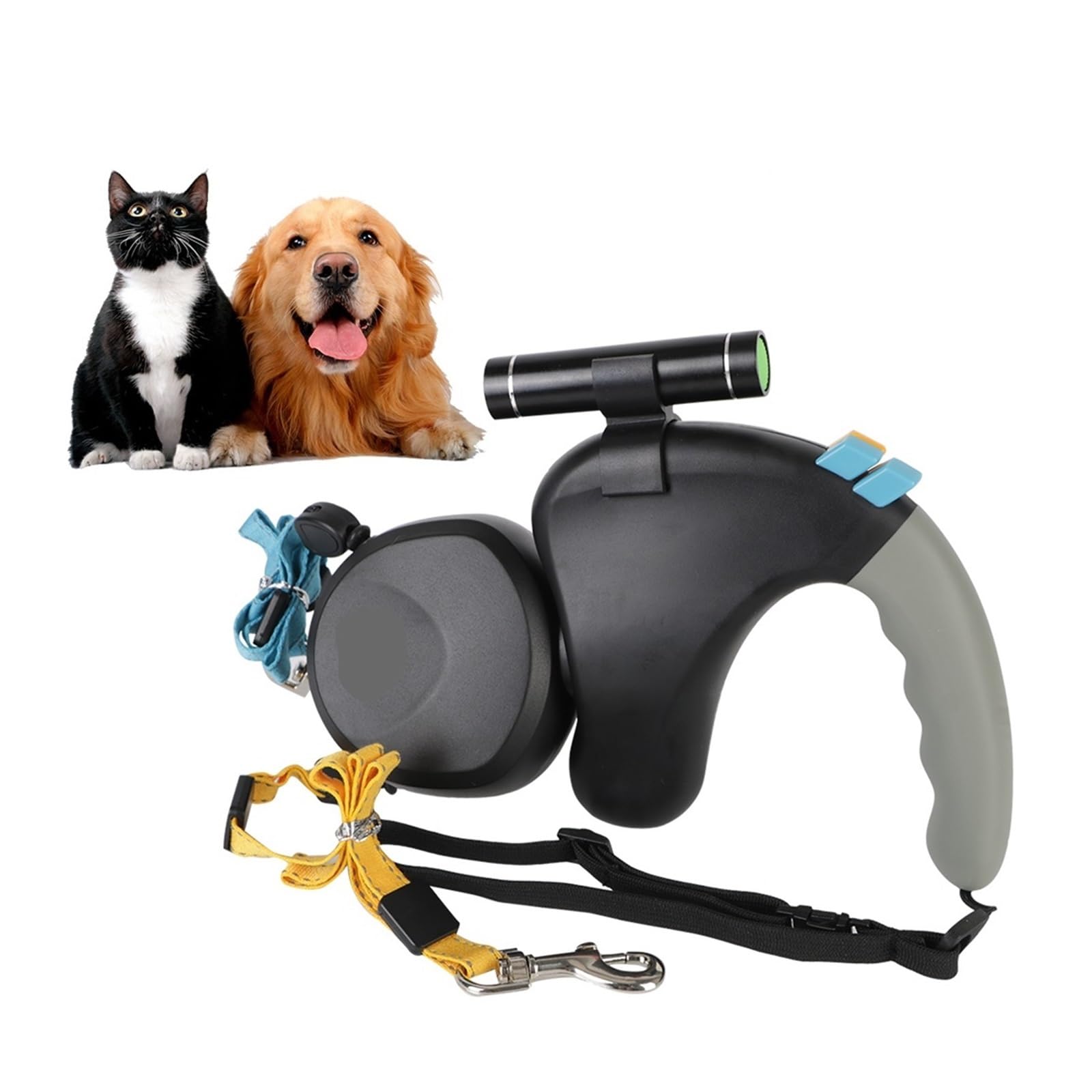 Laisse for Chien Double rétractable rotative 1 pièces avec lumière(Black)