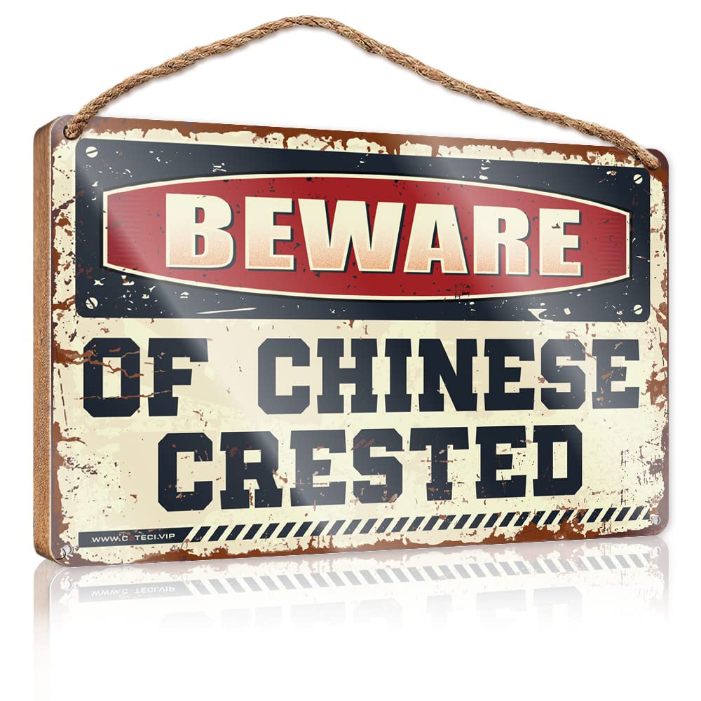 FRINTOXA Wood Plaque Sign Beware Of Chinese Crested Wooden Sign(15X28CM)