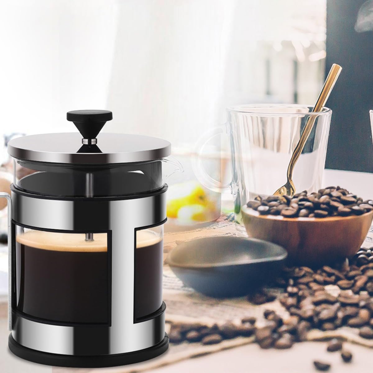 Ekspres Do Kawy Typu French Press, Izolowana Karafka Ze Szkła Borokrzemianowego Z 3-poziomowymi Demontowalnymi Filtrami, Łatwy W Czyszczeniu Filtr/Tłok Ze Stali Nierdzewnej(1000ml)