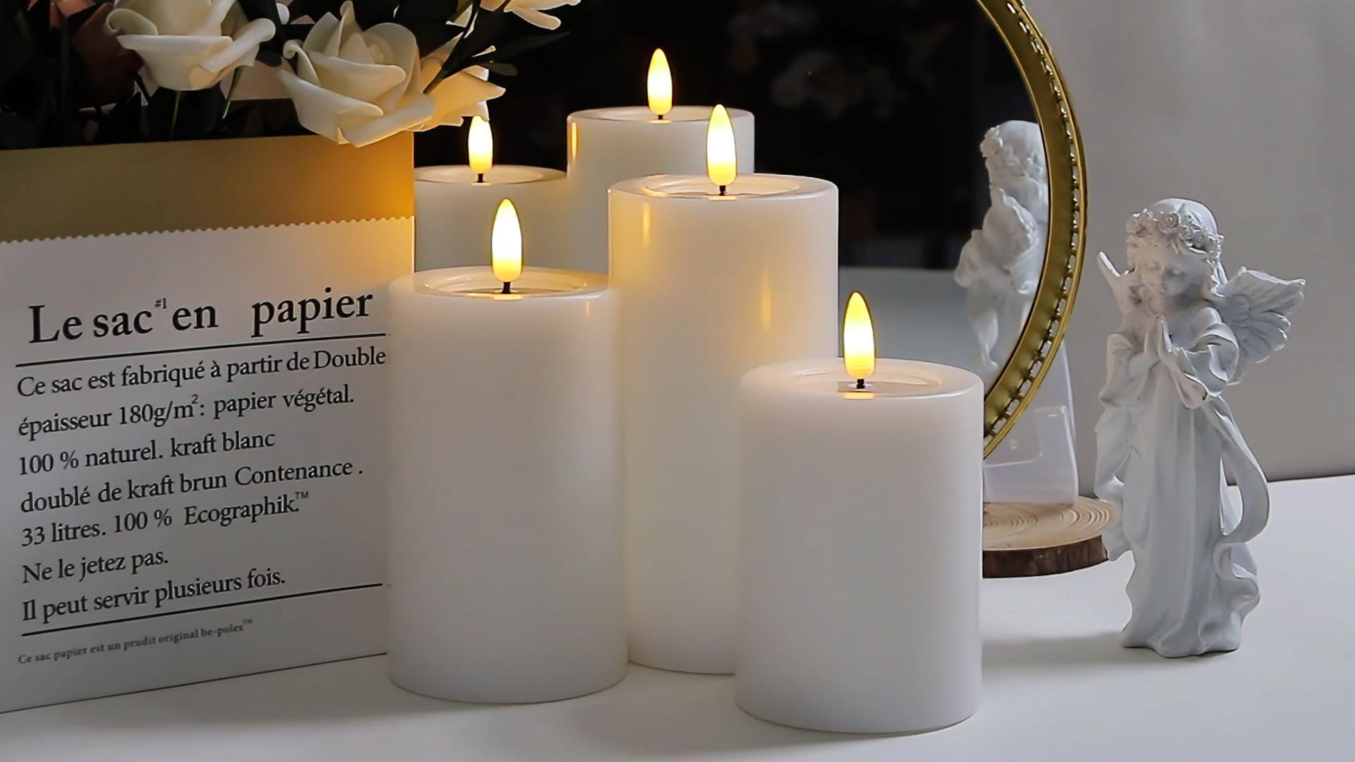 Image of Yeelida Remote Flameless Flickering Pillar Candles with Candle Grease Effect,Pack of 3 White LED Battery Oprated 2 /4 /6 /8 Hours Timer Real Wax Electric Candles(3x4,5,6 Inches)