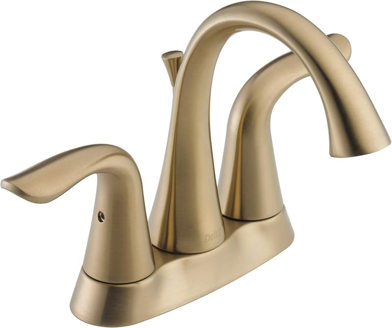 Lahara Centerset grifo de baño de oro cepillado, grifo de lavabo de baño de 4 pulgadas con 3 agujeros para tocador, conjunto de drenaje de metal push-pop, bronce champán 2538-CZMPU-DST
