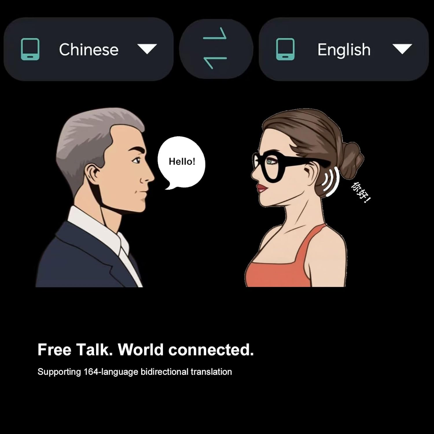 Illustration of two people communicating with translation