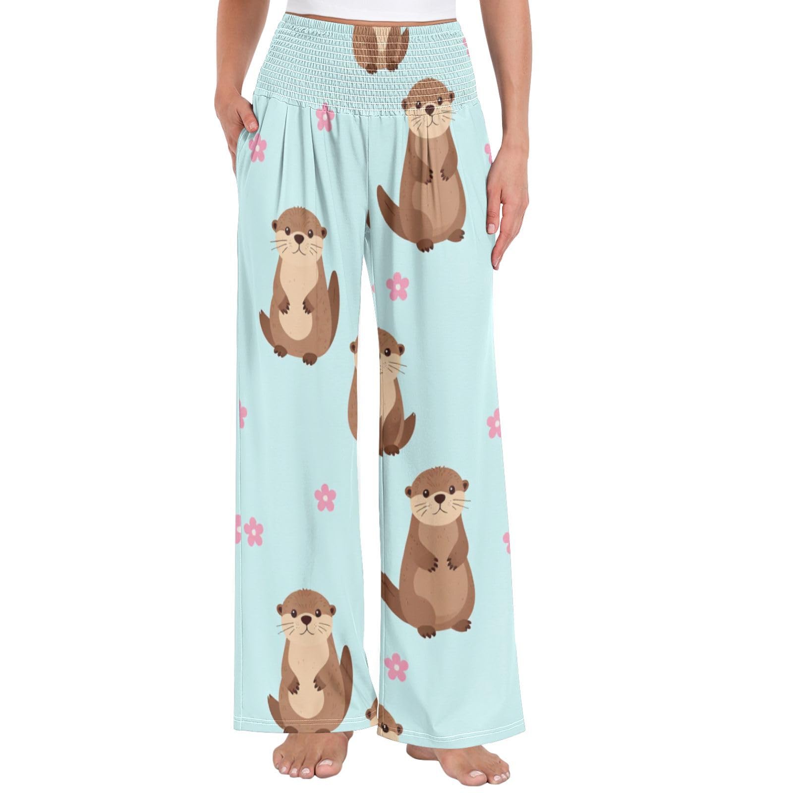 Otter Stream - Pantalones palazzos para mujer, ligeros, elásticos, casuales, ropa de descanso