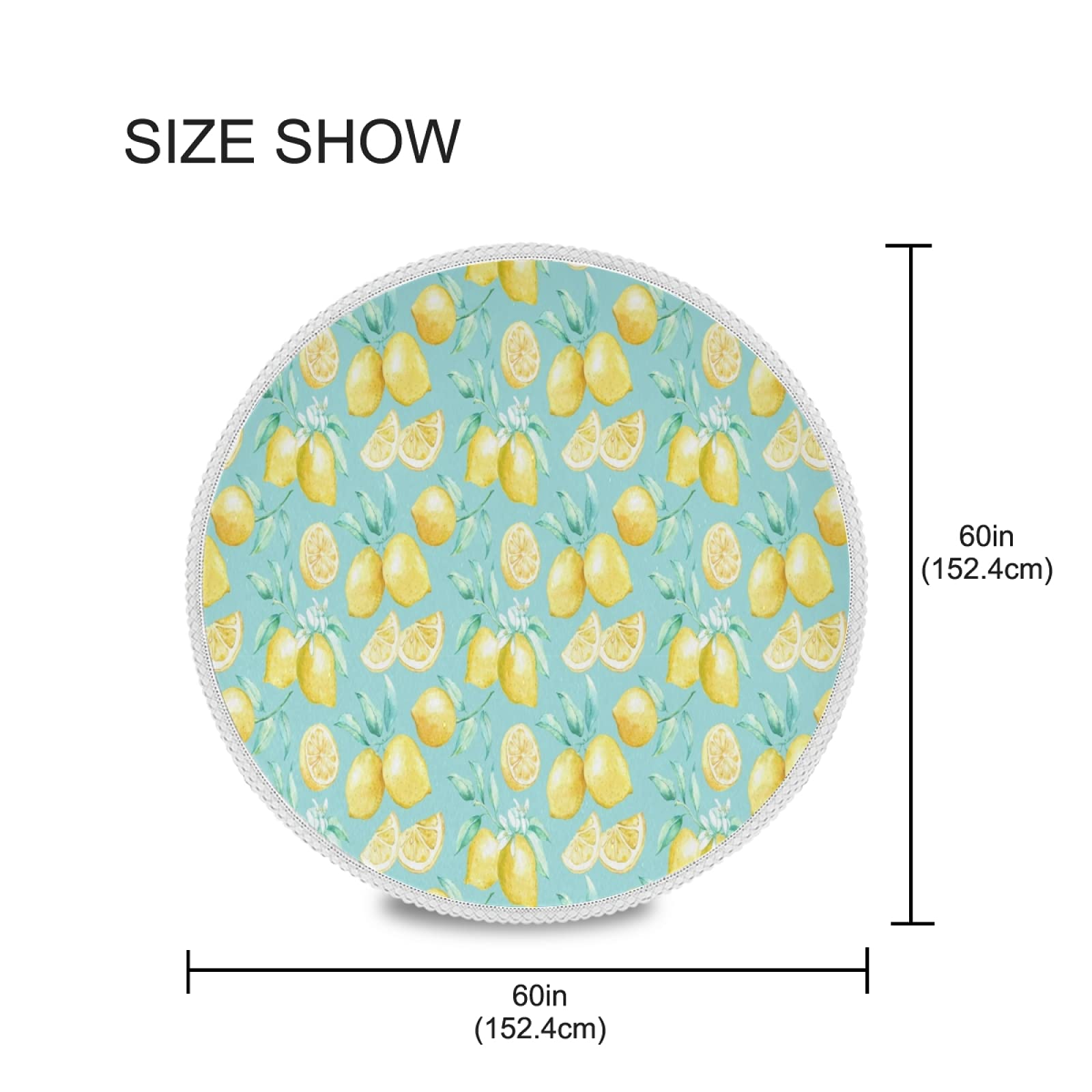 Yellow Lemon Turquoise Tablecloth Tropical Teal Blue Round Tablecloths Circular Table Cover Cloths Washable Polyester Tabletop Runner for Kitchen Party Picnic Dining Decor 60 Inch