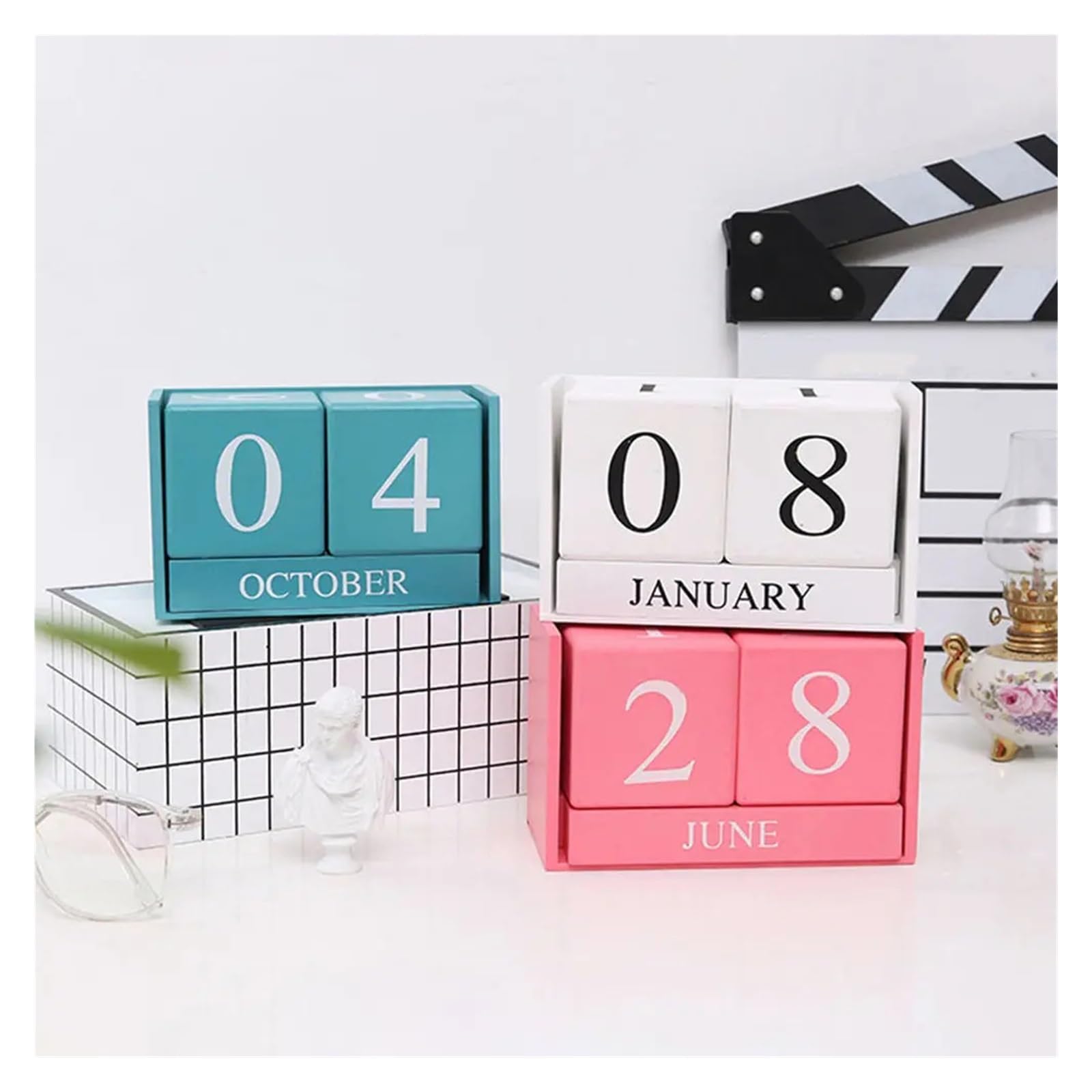 Tisch Dauerkalender aus Holz Holzblock-Kalender, Tischkalender for Büro, Heimdekoration, rustikale Tisch-Datumsanzeige, Lehrer-Schreibtisch-Dekoration für Home Büro Dekoration