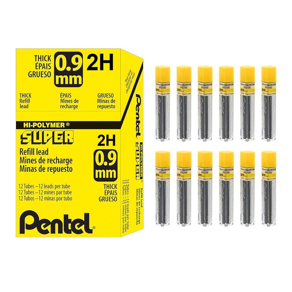 Pentel Super Hi-Polymer Leads, 0.9Mm, Grade 2B, 1 Tube Of 15 Leads