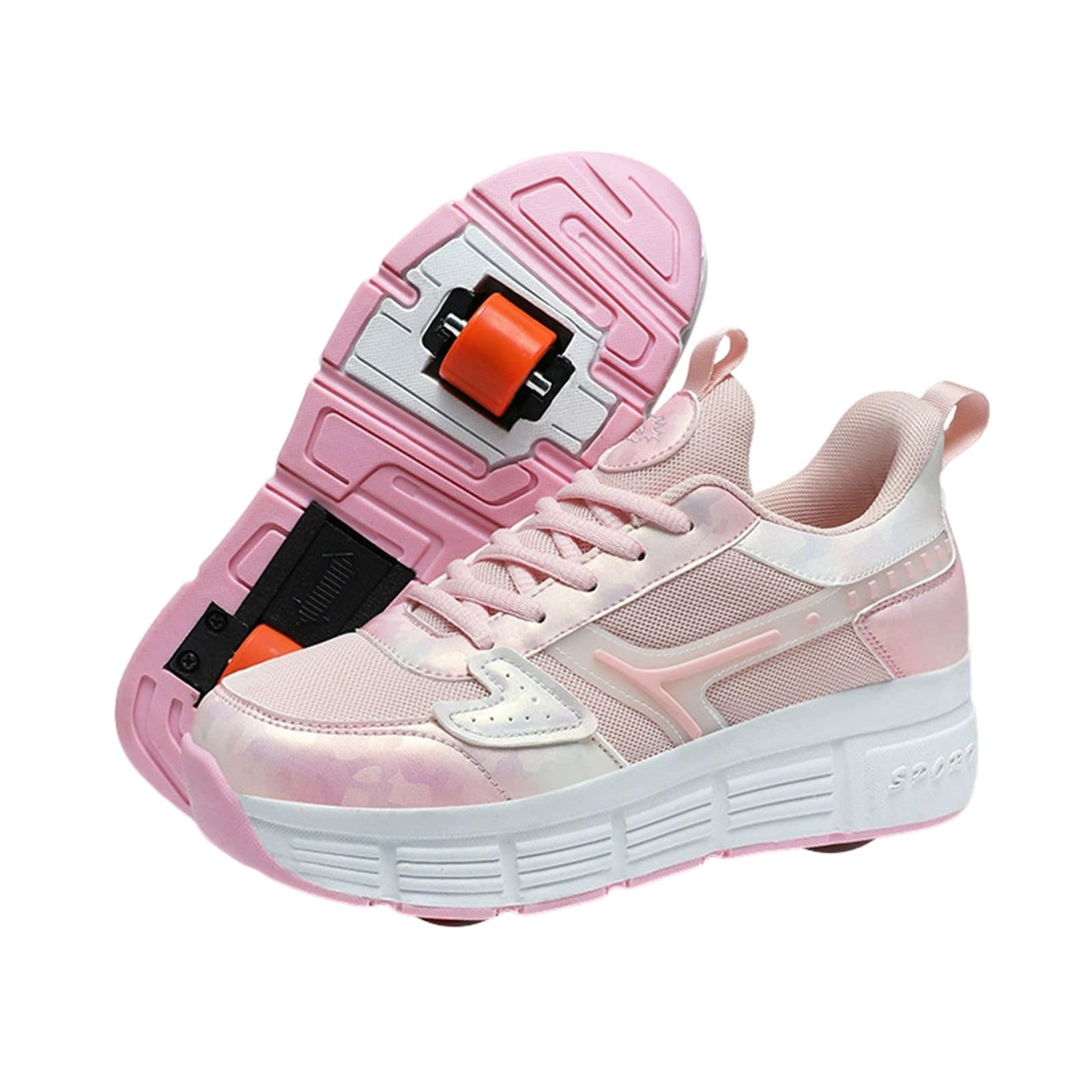 Surwin Chaussures roulettes Enfant, Chaussures de Skateboard à Lacets Fille Garçon avec Roues Arrière Rétractables, Basket à roulettes Sneakers Roller Respirant, 30 EU-41 EU
