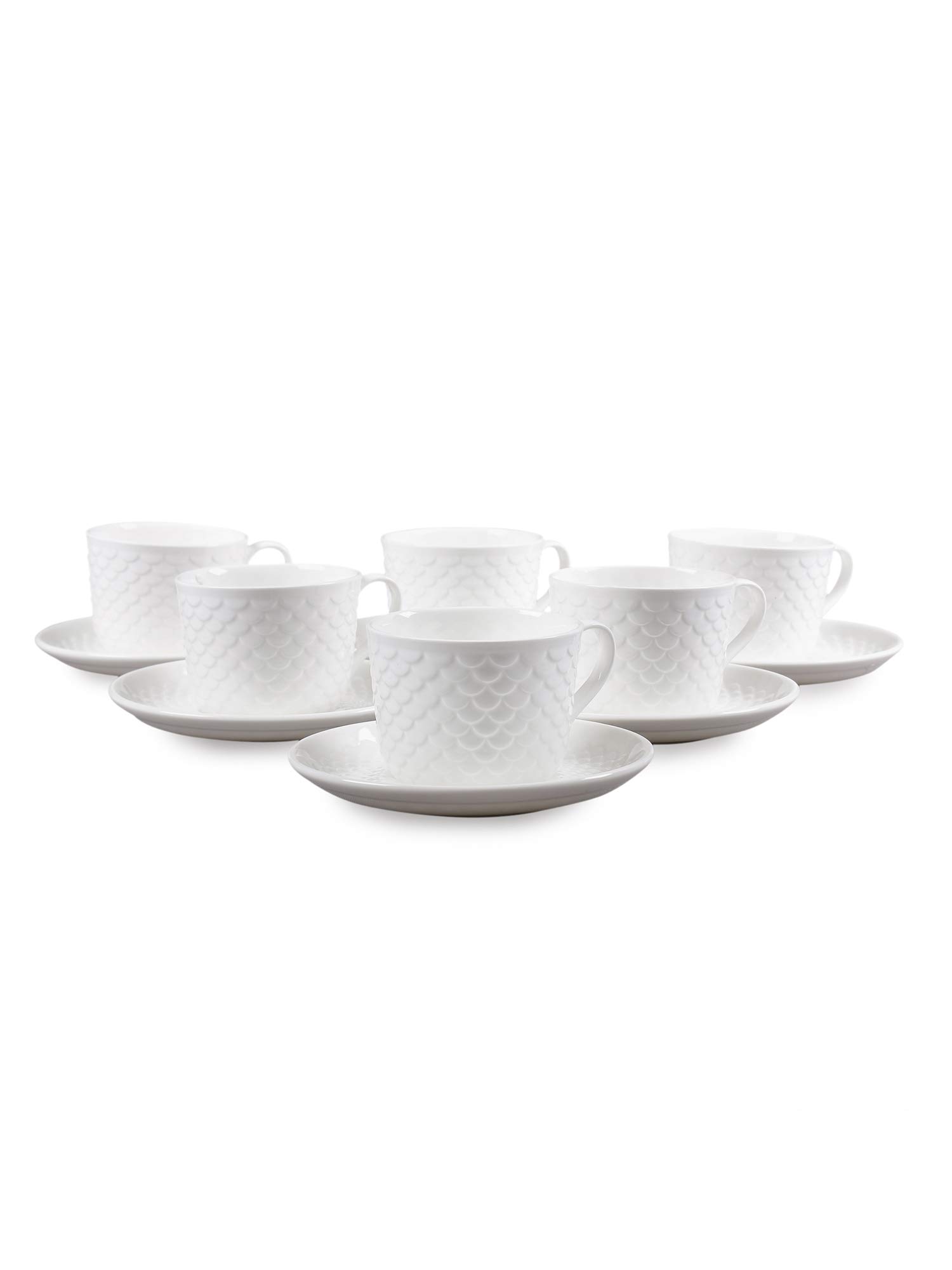 Clay Craft Basics Ripple Style White Plain Cup & Saucer Set of 12 Pcs- 8 Ounce Specialty Tea Drinks,Coffee,Latte - Image 4 thumbnail