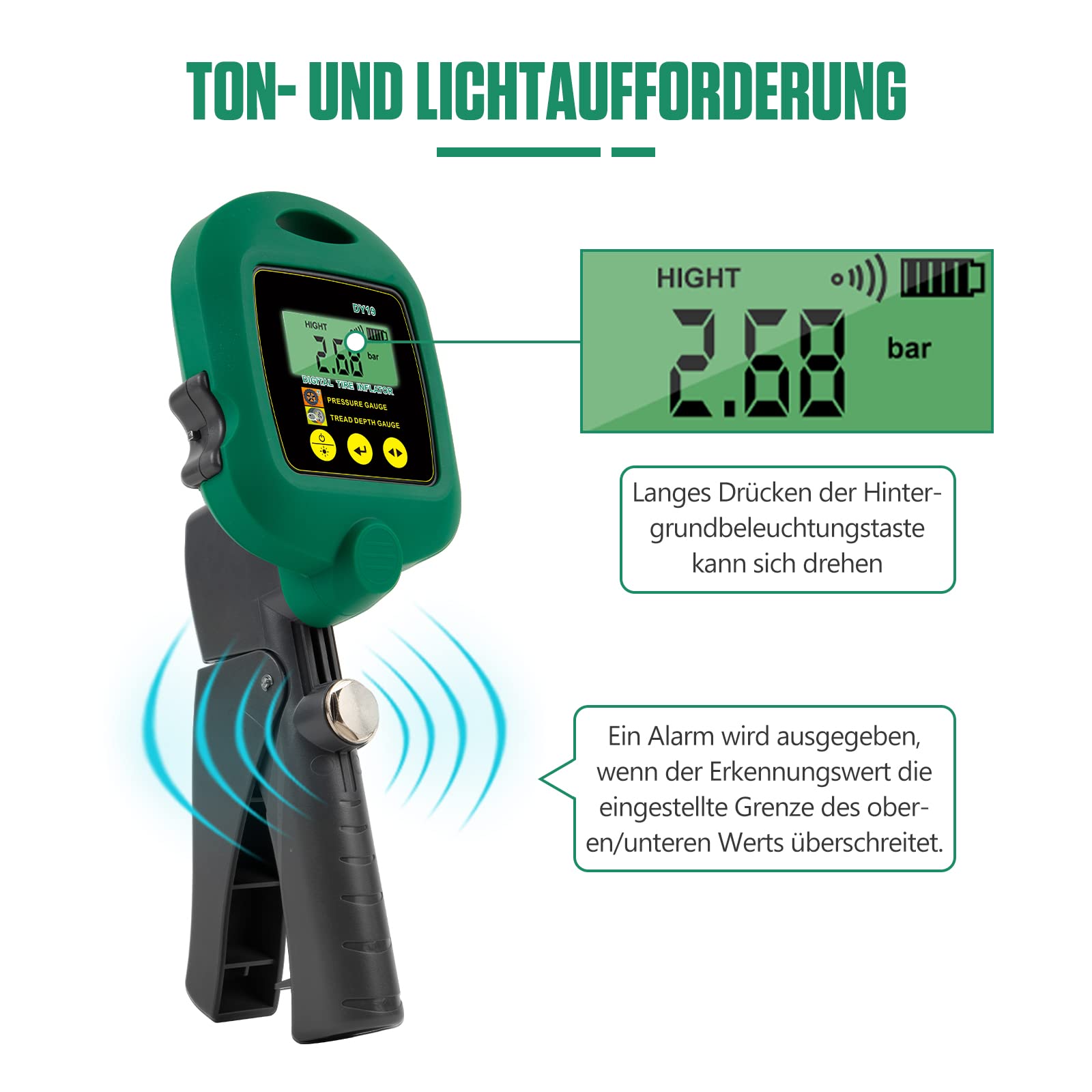 Reifendruckmessgerät Mit Manometer - Luftdruckprüfer Für Auto, Motorrad & Fahrrad 0-220 PSI