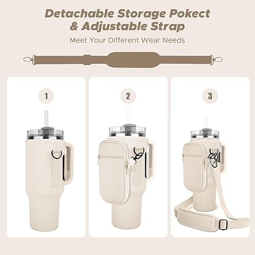 Miniatura 5 de Watter - Bolsa portadora para botellas con bolsillo para teléfono, compatible con vaso Stanley & Simple Morden de 3040 onzas con asa, soporte para