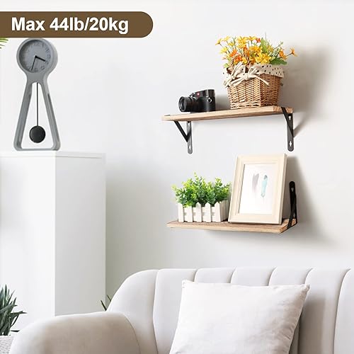 Miniatura 3 de AGM Estantes flotantes, juego de 2 estantes de baño, estante de pared de madera rústica para almacenamiento y decoración de habitaciones, estante