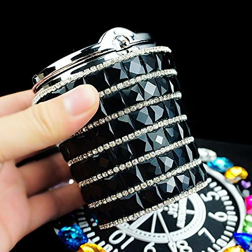 hand made blue light(replaceable battery) car ashtray cup holder with lid,Luxury ashtray with lid,Stub Out Glow in the Dark Rhinestone Crystal Diamond car ashtray with cover(all black for car)
