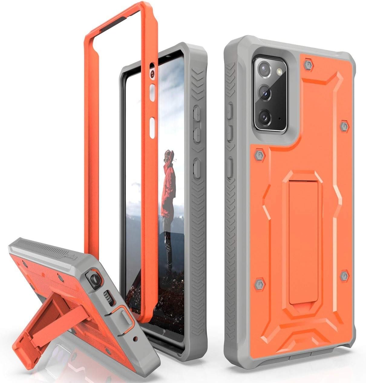 ArmadilloTek Vanguard Case Designed for Samsung Galaxy Note 20 5G (2020 Release) Military Grade Full-Body Rugged with Built-in Kickstand [Screenless Version] - Orange