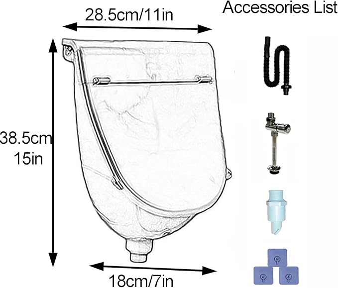 Urinal de plástico para montaje en pared con tapa, urinal universal de alta eficiencia con manguera y válvula de descarga, para cobertizo, sótano o patio (azul) miniatura 2