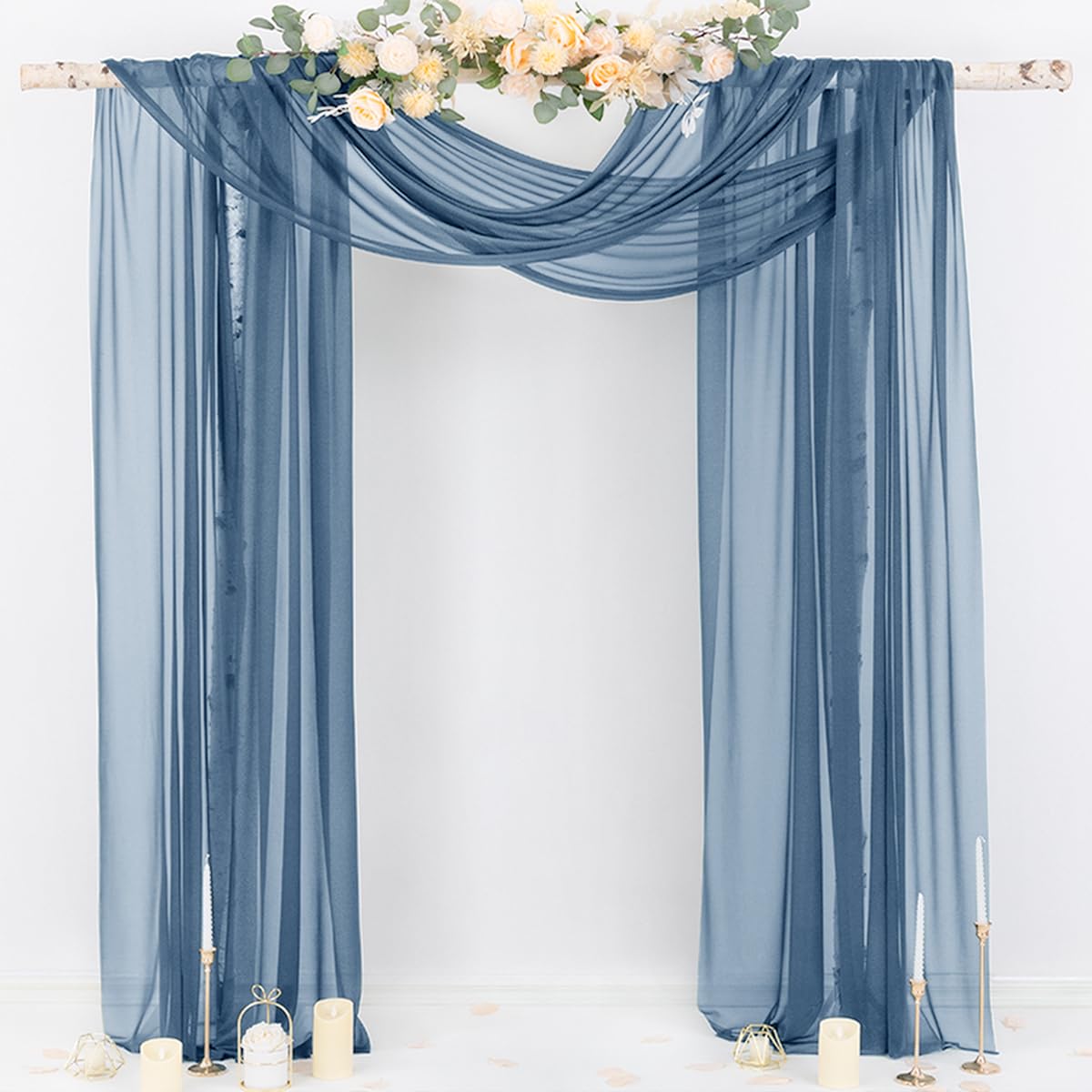 Socomi Wedding Arch Draping Fabric 29" x 20Ft 1 Panel Dusty Blue Sheer Outdoor Curtain Drapes Extra Long for Wedding Ceremony Birthday Party Decoration
