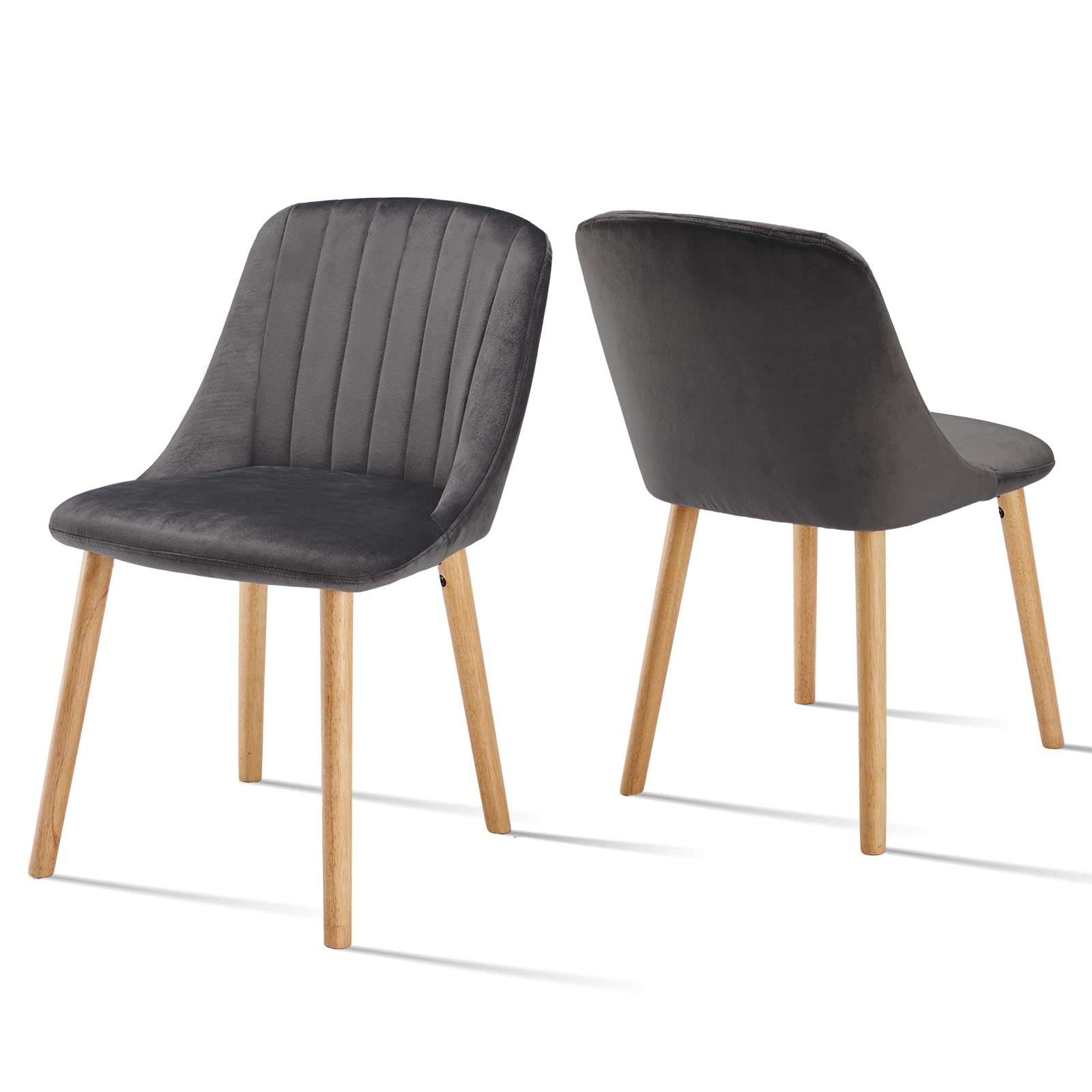 Goeurvant Stühle Esszimmer 2er Set Samt mit Massivholz Esszimmerstühle Polsterstuhl Wohnzimmerstühle Küchenstuhl, Dunkelgrau
