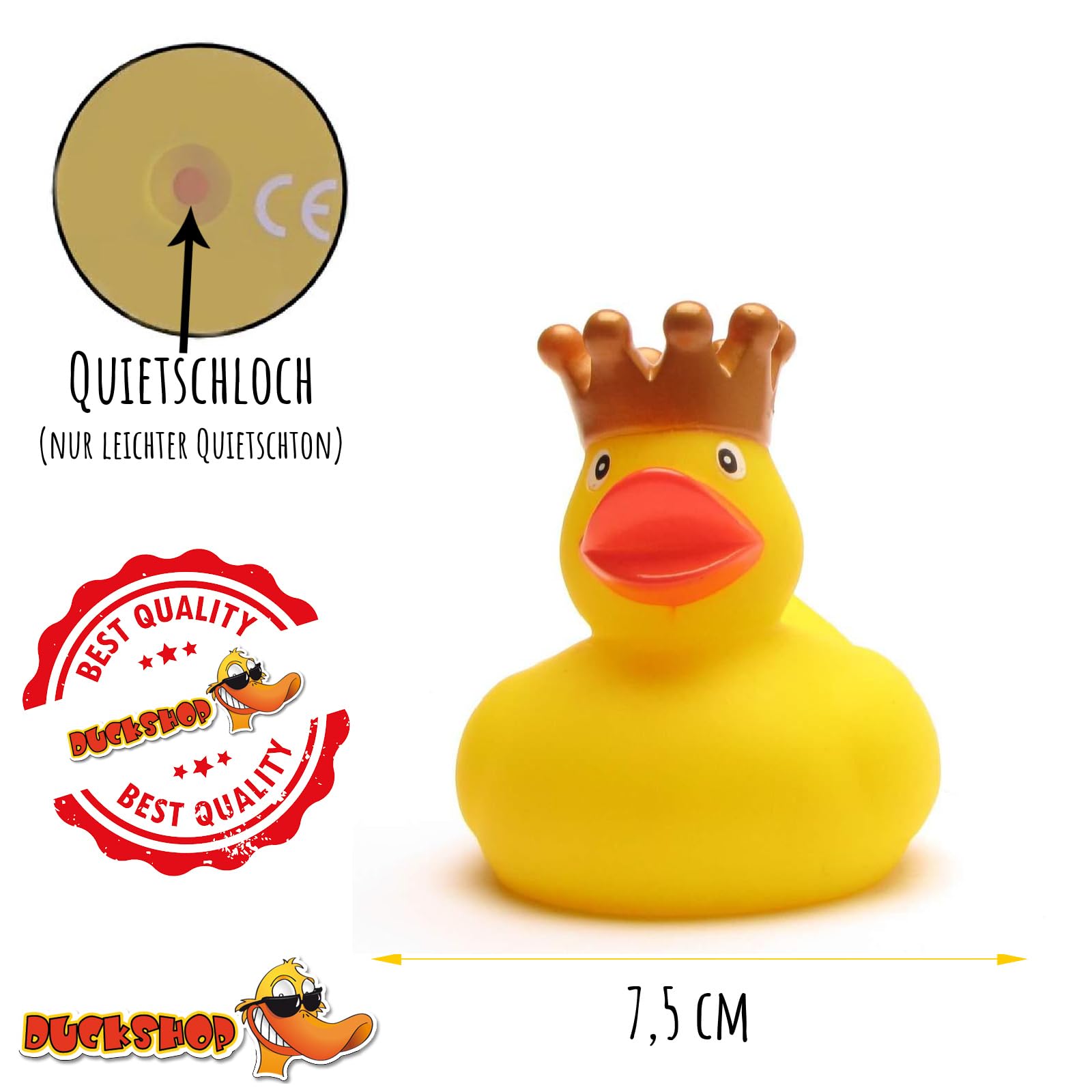 Duckshop Canard De Bain Scintillant Avec Bec Doré I Avec Porte| Clés Canard De Bain Dans Le Set | L : 7,5 Cm , Jaune