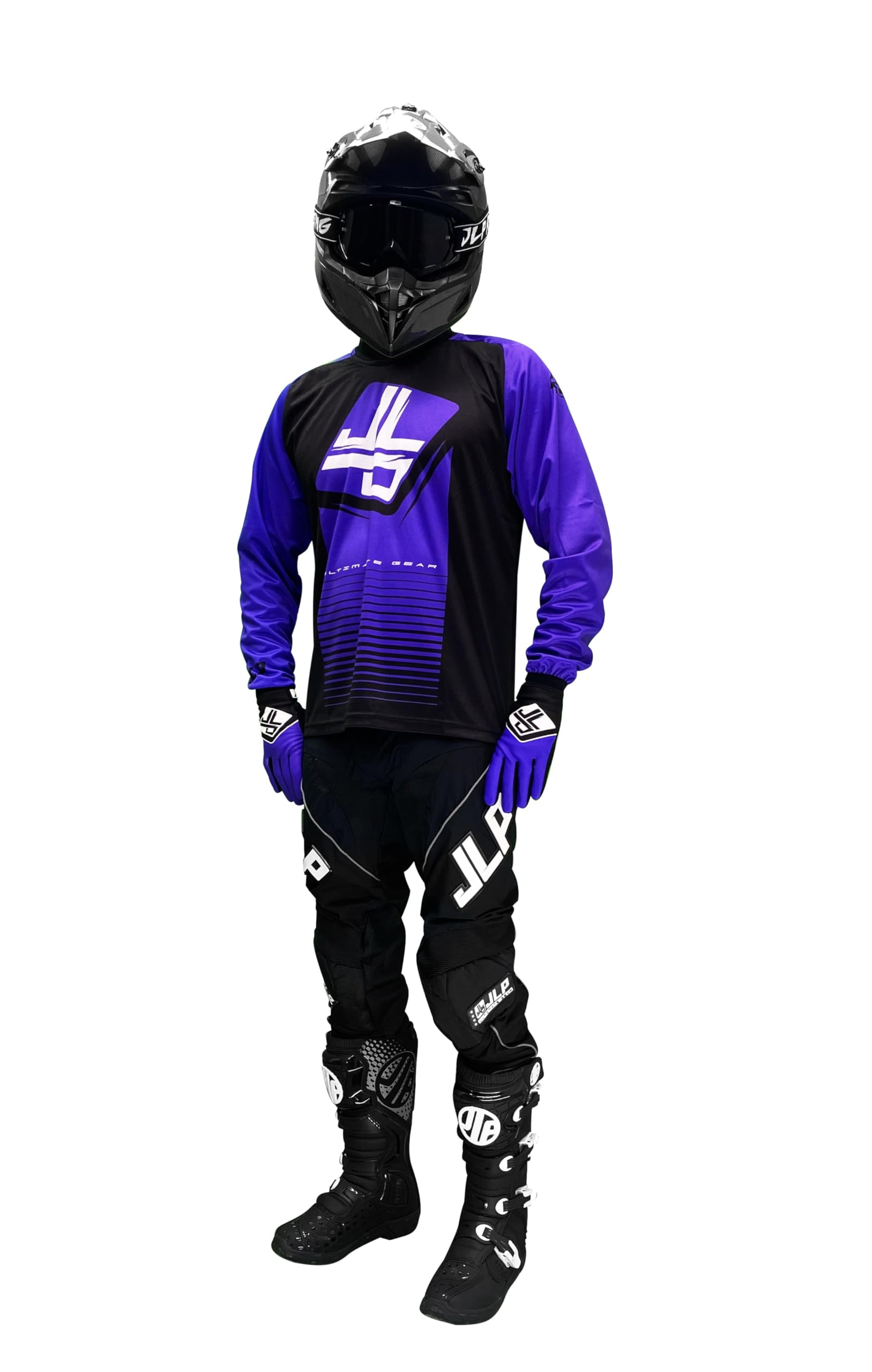JLP RACING TENUE PANTALON MAILLOT GANTS MOTO CROSS QUAD ENDURO VTT BMX MTB VIOLET STRIPES L