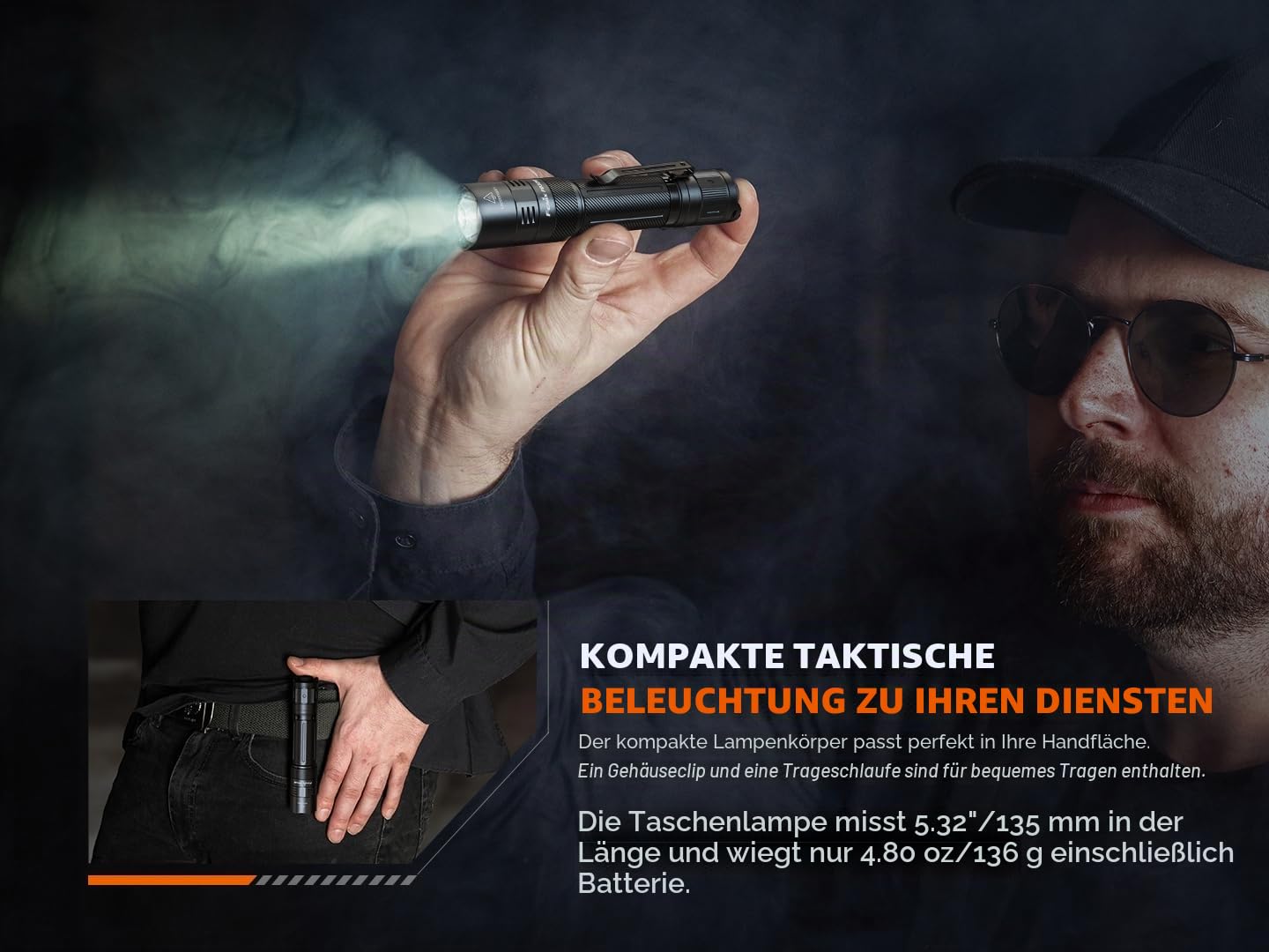 fenix PD32R Wiederaufladbare, kompakte LED-Sicherheits-/Polizei-Taschenlampe mit großer Reichweite | 1400 Lumen | 344 m | 70 Stunden Max | Leiser taktischer Schalter | 3400 mAh 18650 batteriebetrieben