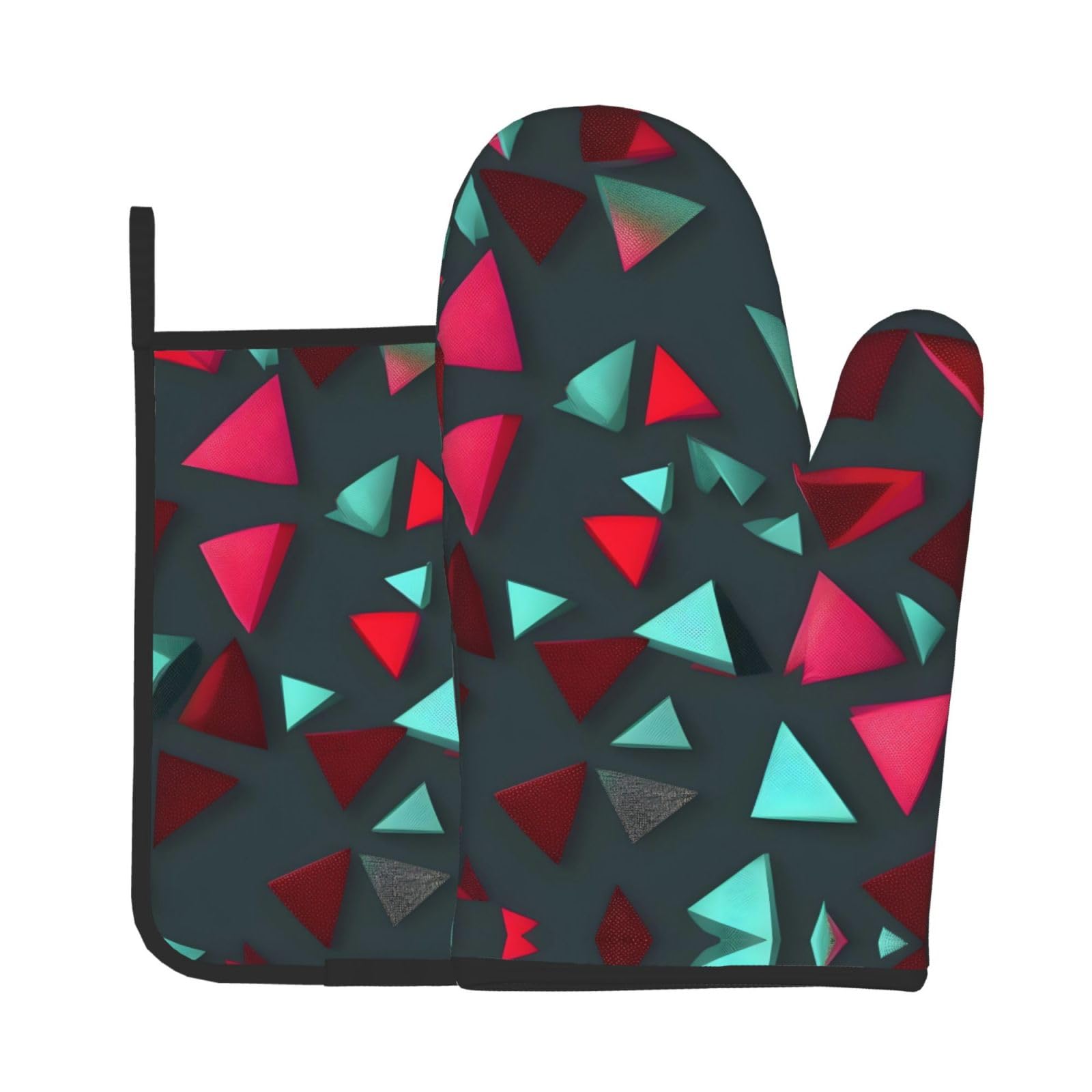 Oven Mitts and Potholders Set of 2 for Kitchen Baking Cooking GrayTriangular Pattern Thick and Durable