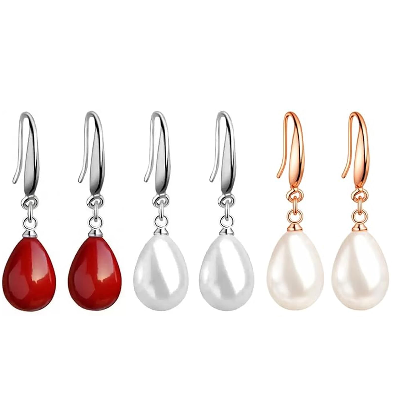 3Pair Pearl Drop Earrings, Elegant Pearl Earrings Set of Three Pairs, Classic Design for Daily Wear and Special Occasions, High Materials with Secure Fastening-image-46