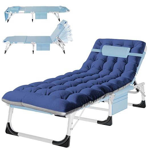 ABORON 4-in-1 Lounge Chair with Face & Arm Holes for Tanning, 440LB Heavy-Duty Folding Recliner with Plush Cotton Cushion, No Assembly Tri-Fold Guest Bed for Sunbathing, Poolside, Office Nap & Camping