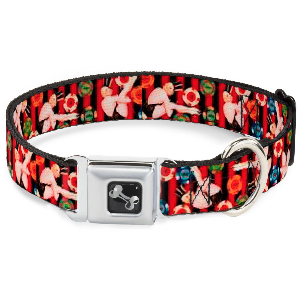 Collier pour chien os imprimé Pin Up Girl jetons de poker et rayures bicolores Buckle Down