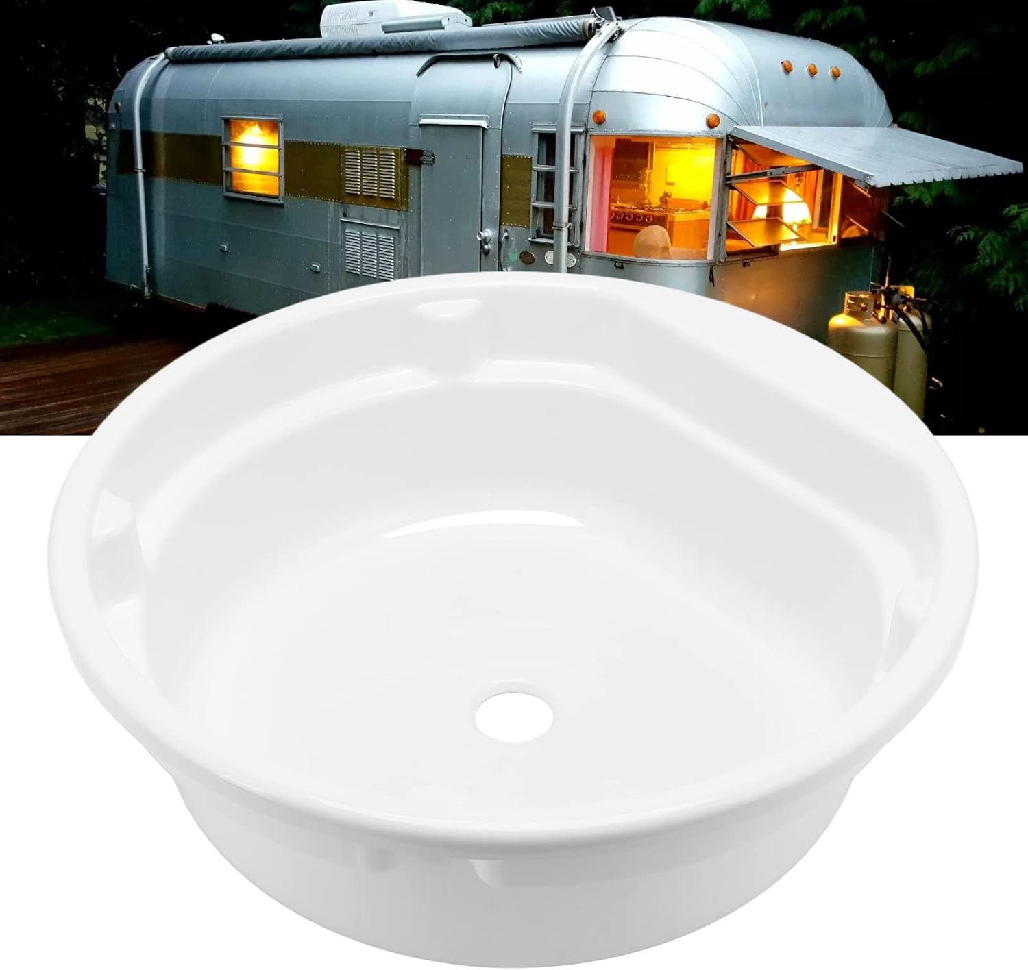 RVバスルームの容器シンクラウンドホワイトアクリルハンドウォッシングシンクキャラバンヨットRVバスルームバニティボウル430x140