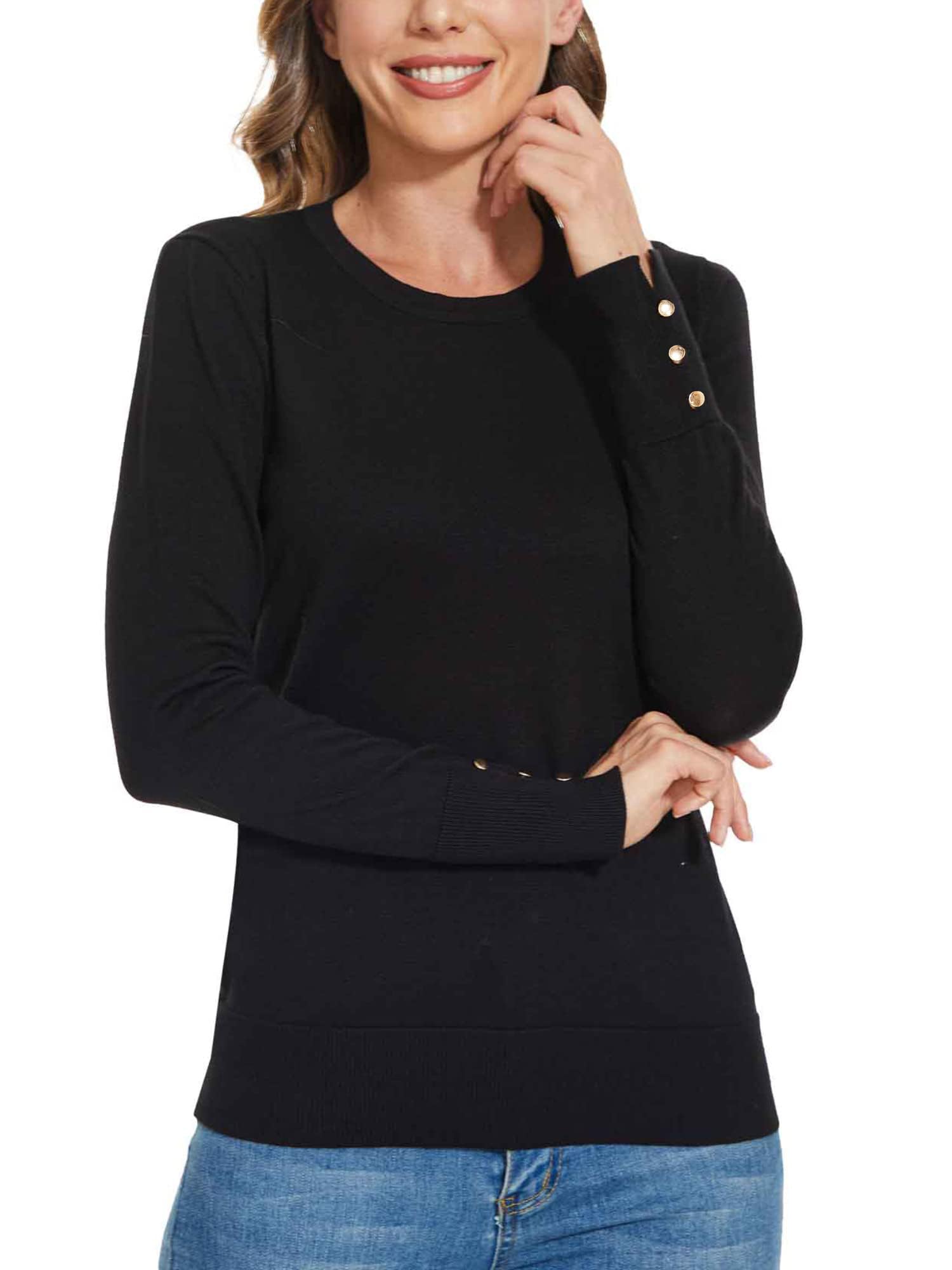 Spicy Sandia Women's Lightweight Long Sleeve Crew Neck Sweaters Striped Casual Knit Pullover Tops