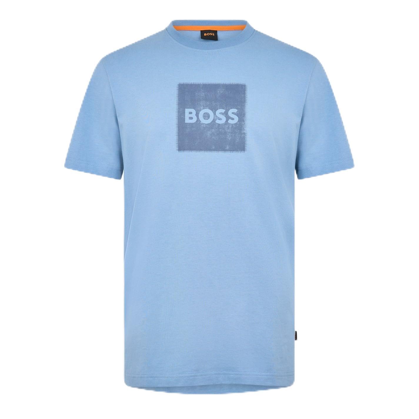 Boss Men's Blue Orange Short Sleeve T-Shirt With Contemporary Stitched Logo in Size L, Sports Direct