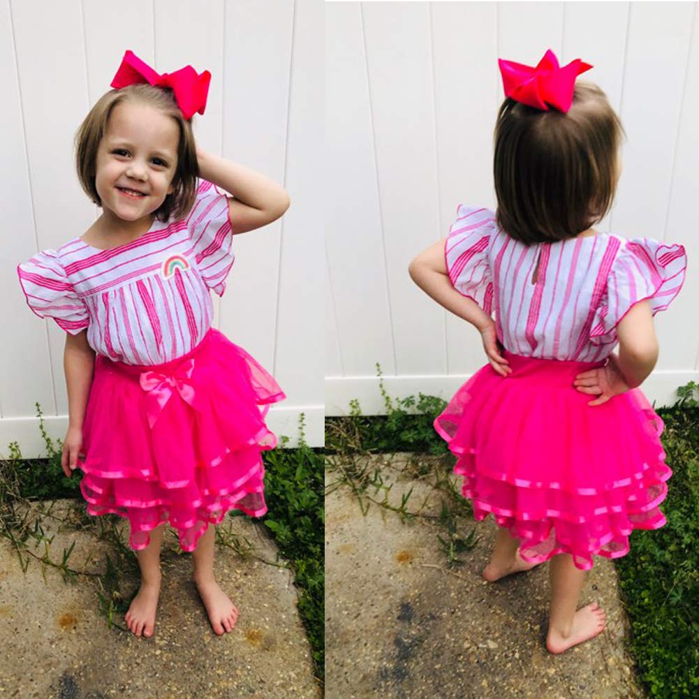 BGFKS falda tutú de tul de 4 capas para niñas con lazo para el pelo o faja de cumpleaños, falda tutú para niña - Rosa - 4-5 años