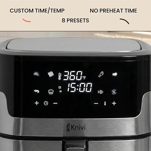 Miniatura 5 de Knivi - Freidora de aire de acero inoxidable de 8 litros (8.5 cuartos de galón), cocina digital grande de aire caliente con 8 ajustes
