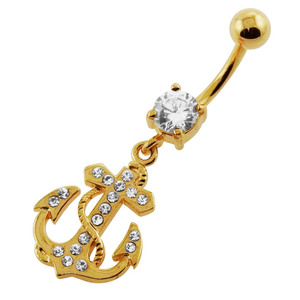 Monster Piercing Piercing para el Ombligo Chapado en Oro de 18 Quilates con Piedra Preciosa Transparente