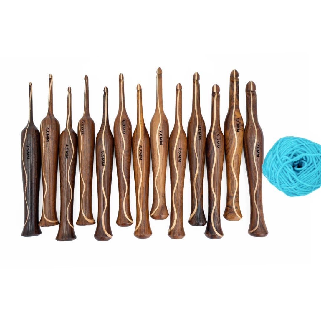 Artistic International Wooden Crochet Hook Set of 13 ? Ergonomic Rosewood Hooks 3.5 mm to 12 mm ? Handcrafted Smooth Crochet Needles Kit for Knitting & Crochet Projects-image-34