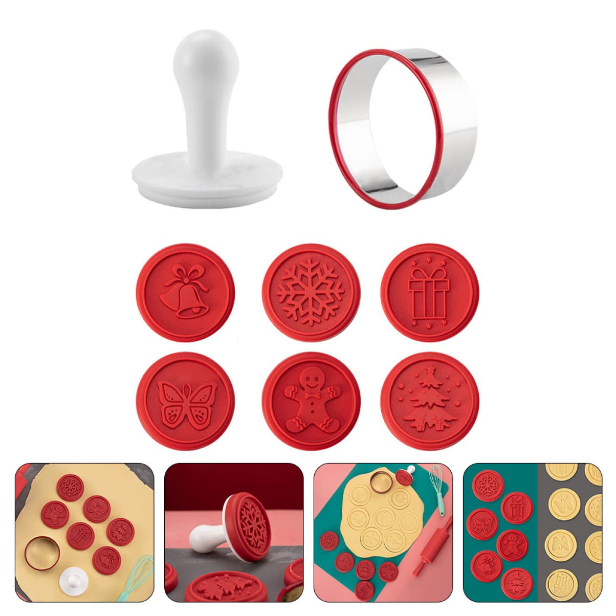 PRETYZOOM 5 Juegos sello de galleta anillos para hornear galletas Gelatina kitchen gadgets accesorios cocinita molde de galletas de navidad sello decorativo para galletas Acero inoxidable